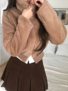 DAZY Women's Autumn/Winter Casual Faux Fur Coat - Coffee Brown - View 5
