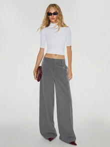 ATUI Studio Women's Striped Straight Leg Loose Casual Commute Suit Pants - Dark Grey - View 5