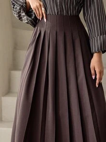 Veilorie Rok Lipit Wanita Warna Polos Pinggang Tinggi Elegan Modis - Coffee Brown - View 2