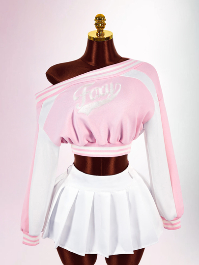 Amplova Women's Colorblock Patchwork Letter Print Asymmetric Collar Cropped Sweatshirt