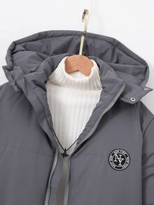 Teen Boys Quilted Ultrasonic Front Patch Label Hooded Casual Padded Coat - Grey - View 3