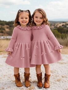 Emery Rose Kids Emery Rose Kids 女嬰秋冬可愛純色針織長袖洋裝 - 粉色 - 查看 11