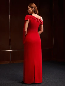 MOTF PREMIUM ELEGANT COMMUTER BOW DECOR LONG DRESS - Red - View 3