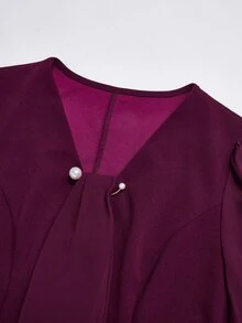 Miaspire Women's Solid Color Contrast Mesh Long Sleeve Elegant Dress - Red Violet - View 5