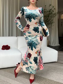 DAZY Elegant Slim-Fit Flattering Print Midi Dress For Women Vacation - Multicolor - View 4