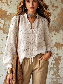 SHEIN Women's Autumn Long Sleeve Blouse, Elegant Fashion Commute Woven Shirt - Apricot - View 4
