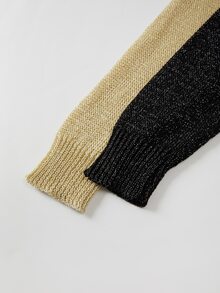 SHEIN 秋冬拼接配色V領針織毛衣，對比撞色長袖寬鬆上衣 - 彩色 - 查看 7