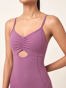 SHEIN BAE Women's Solid Color Pleated Hollow Design Spaghetti Strap Sports Jumpsuit - Baby Pink - View 5
