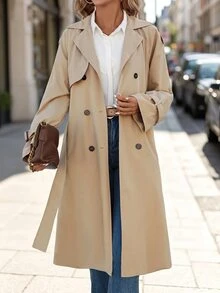 SHEIN Clasi 女款素色插肩袖長袖保暖內裡休閒風衣 - 彩色 - 查看 1