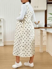 SHEIN Maternity Solid Color Turtleneck Long Sleeve T-Shirt And Heart Pattern Suspender Dress 2pcs Set Winter Outfit For Women Burgundy Dress - Brown - View 2
