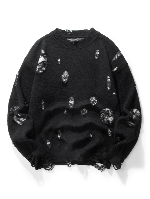 Chillumni Men's Distressed Design Casual Versatile Long Sleeve Sweater