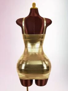 Amplova Women's Metallic Fabric Sexy Mini Dress - Gold - View 9