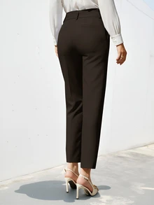 Aveloria Modichic Women's Solid Color Simple Daily Suit Pants  - Coffee Brown - View 2