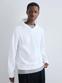 Merionis Men's Casual Solid Color Hoodie, High-Quality Store Style - White - View 5