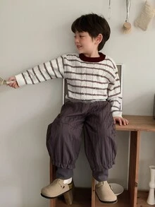 DAZY Baby Boys Round Neck Contrast Color Long Sleeve Autumn/Winter Sweater - Apricot - View 5