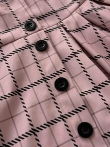 Maweii Plus Size Vintage Sweet Plaid Cinched Waist Button Pleated Dress Fall - Multicolor - View 7