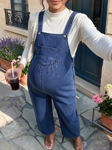Momance Maternity Pocket Design Casual Denim Overalls - Medium Wash - View 8