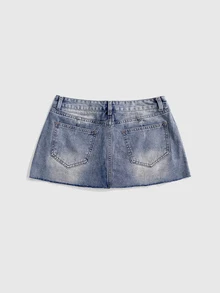 ROMWE Street Life Street Style Colorful Contrast Cross Patch Embroidery Low Waist Mini Bodycon Denim Skirt - Blue - View 2