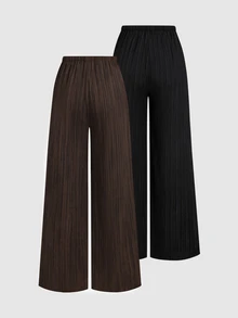 Sweetra Women's Elegant High-End Comfortable Drape & Casual Versatile Commute Relaxed Feel & Drawstring Two-Tone 2 Pieces Set Long Pants - Multicolor - View 2
