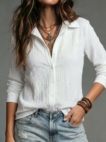 Glimmora Women's New Autumn/Winter Best-Selling Textured Casual Versatile Shirt - White - View 6