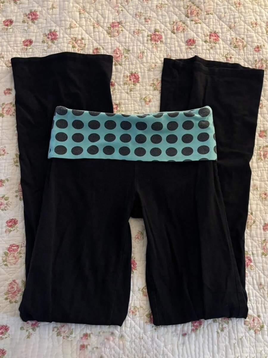 IslaSuriya Plus Size Women's Patchwork Polka Dot Print Casual Straight Leg Pants - Black - View 1