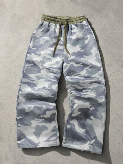 Street Life Pantalones de calle con estampado de camuflaje completo para hombre, cintura con bloques de color, adecuados para gimnasio, uso casual al aire libre, todas las estaciones