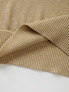 SHEIN 女款春夏秋冬亮麗 Lurex 針織斜裁 V 領上衣，落肩設計，七分袖收口袖 - 杏色 - 查看 7