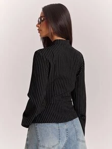 SHEIN BAE 時尚設計結飾鈕扣裝飾休閒通勤長袖夾克 - 黑色 - 查看 2