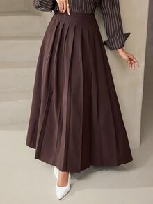 Veilorie Rok Lipit Wanita Warna Polos Pinggang Tinggi Elegan Modis - Coffee Brown - View 1