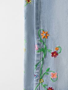 SHEIN PETITE Women's Floral Embroidered Pocket Wide Leg Loose Casual Denim Jeans - Blue - View 7