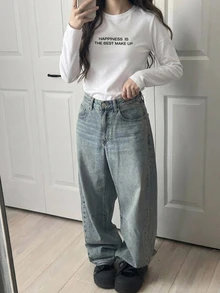 DAZY 女款圓領標語印花長袖休閒T恤 - 白色 - 查看 6