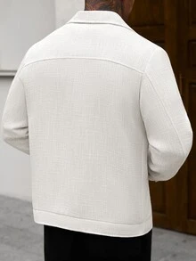 Manfinity Homme 男士米色奢華寬鬆雙貼袋純色休閒通勤大衣 - 米色 - 查看 2