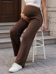 SHEIN Celana Penyangga Perut Hamil Warna Polos Elegan - Coffee Brown - View 8