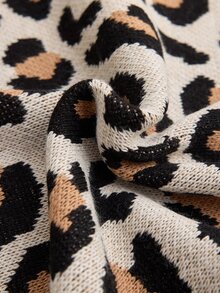 Trelyra Woman Leopard Jacquard Print Detailed Cozy Soft Oversize Sweater - Brown - View 9