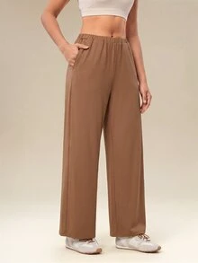 OutZeal Women Sports Pants Casual Studio Work Natural Soft Elastic Waist Straight Leg Pants - Brown - View 8