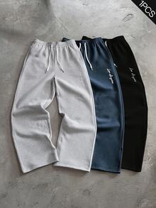 Manfinity Homme Men's Plus Size Letter Print Drawstring Waist Casual Sweatpants - Grey - View 1
