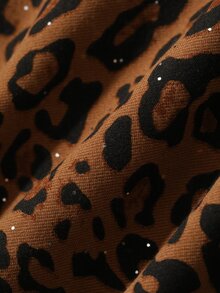 Livesso Brown Leopard Print Lapel Long Sleeve Single-Breasted Shirt With Matching Wide Leg Pants Casual 2 Pieces Set Fall - Black - View 7