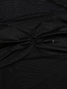 Sweetra New Shiny Mesh Patchwork Mini Dress, Party Style, Suitable For Party And Street Wear - Black - View 5
