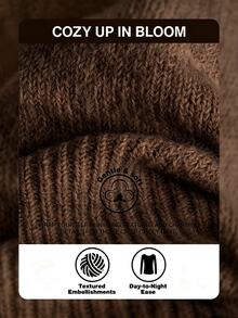 CosyJoli 大尺碼女款優雅法式休閒拼接蕾絲針織背心毛衣上衣，秋冬款 - 巧克力棕 - 查看 7