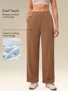 OutZeal Women Sports Pants Casual Studio Work Natural Soft Elastic Waist Straight Leg Pants - Brown - View 2