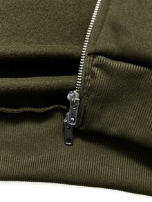 Resyla Men 男士純色落肩長袖拉鍊連帽衛衣 - 軍綠色 - 查看 4
