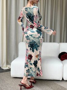 DAZY Elegant Slim-Fit Flattering Print Midi Dress For Women Vacation - Multicolor - View 2