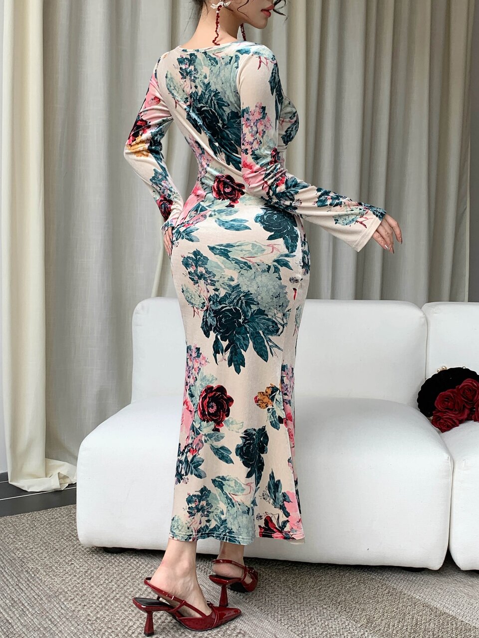 Elegant Slim-Fit Flattering Print Midi Dress For Women Vacation