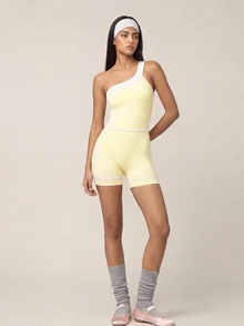 SHEIN BAE 女款拼色單肩無袖運動連身褲 - Butter Yellow - 查看 4