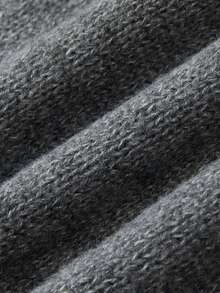 SHEIN Pullover Rajut Minimalis Leher Tinggi untuk Musim Gugur, Sweater Pendek Lengan Siku Bahu Longgar untuk Wanita - Dark Grey - View 5