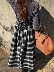 FRIFUL Women's Casual Plaid Spaghetti Strap Midi Dress, Autumn/Winter - Black - View 5