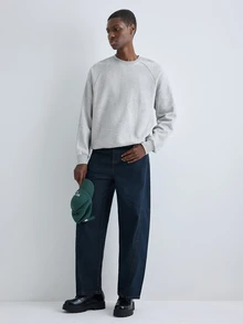Merionis Men's Solid Color Crew Neck Long Sleeve Casual Versatile Sweatshirt - Light Grey - View 3