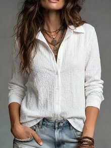 Glimmora Women's New Autumn/Winter Best-Selling Textured Casual Versatile Shirt - White - View 1