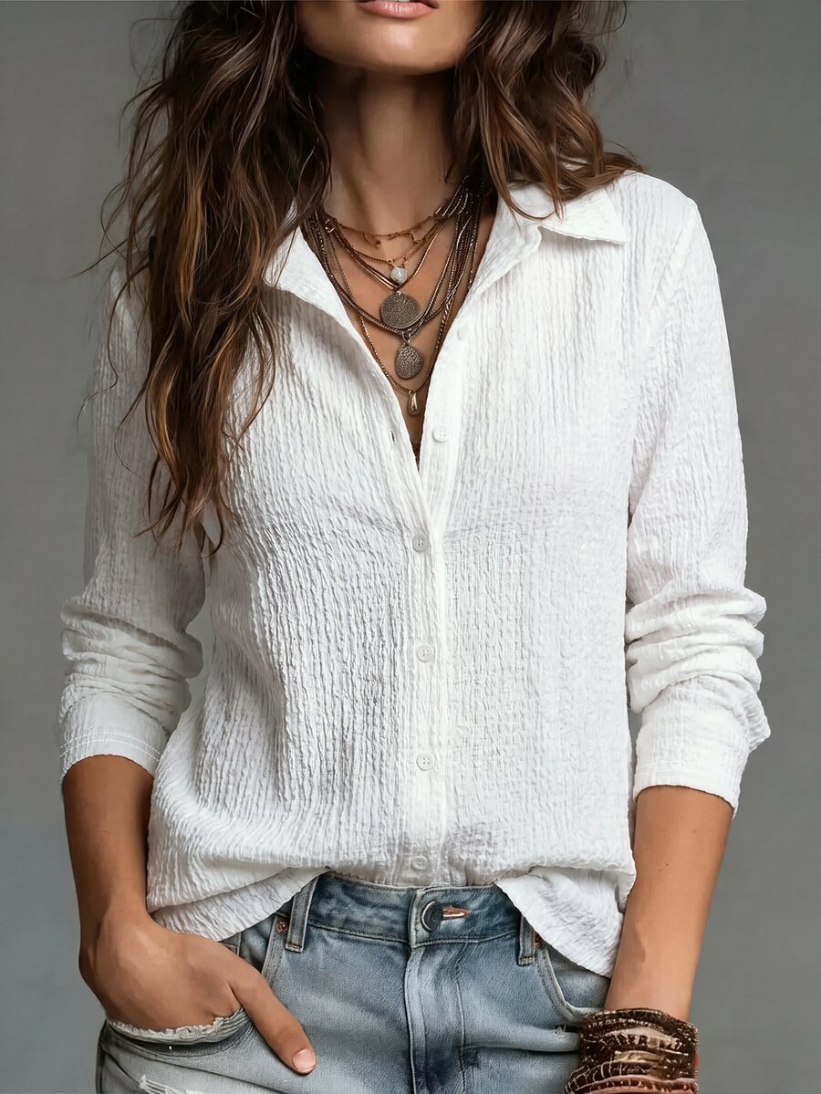 Glimmora Women's New Autumn/Winter Best-Selling Textured Casual Versatile Shirt - White - View 1