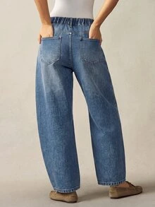 Bohemela Plus Size Women's Pocket Rhinestone Curved Leg Casual Denim Jeans Fall Clothes For Women - Medium Wash - View 4